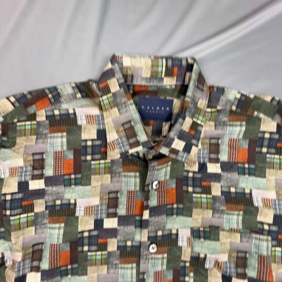 Calder Carmel Patchwork Button Up Shirt Men’s L Earth Tones Artsy - Picture 4 of 8